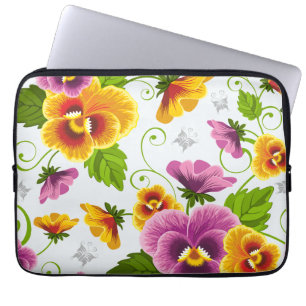 Capa Para Notebook Padrão floral amarelo e rosa