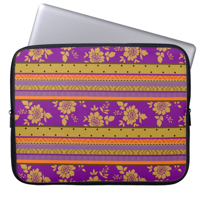 Capa Para Notebook Padrão Floral Amarelo-Violeta Boho Chic (Frente)