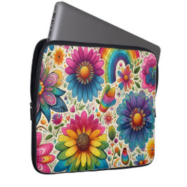 Capa Para Notebook Padrão Floral Arco-Íris Retrô Hippie