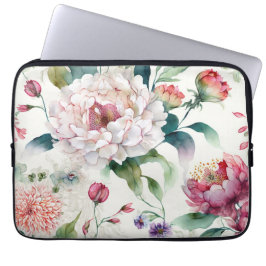 Capa Para Notebook Padrão floral asiático delicado e elegante de aqua
