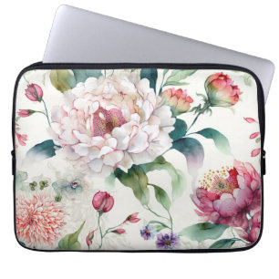 Capa Para Notebook Padrão floral asiático delicado e elegante de aqua