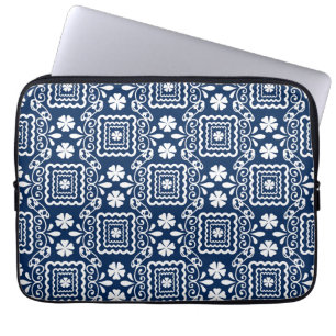 Capa Para Notebook padrão floral azul branco, retrógrado, 60