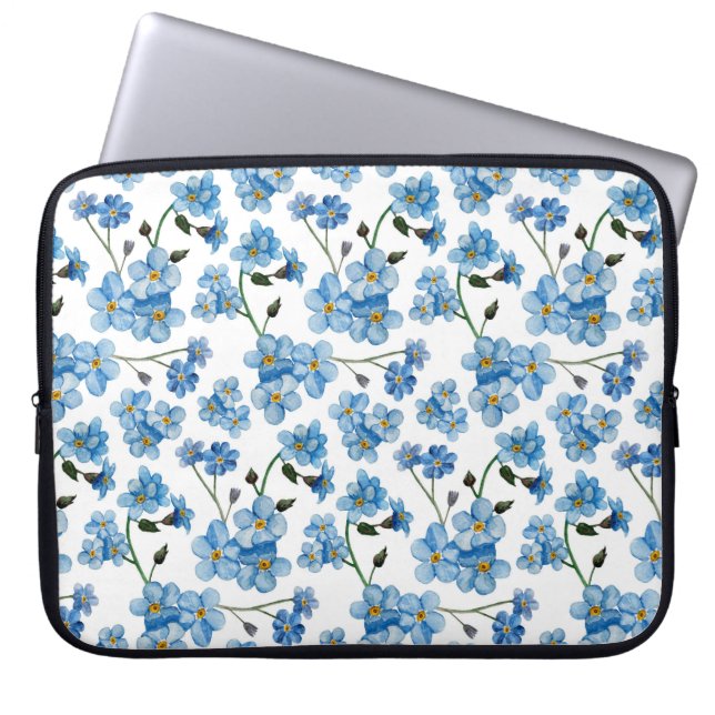 Capa Para Notebook Padrão floral azul de aquarela. Flores cegas (Frente)