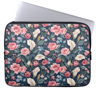 Capa Para Notebook Padrão Floral Azul Naval Romântico