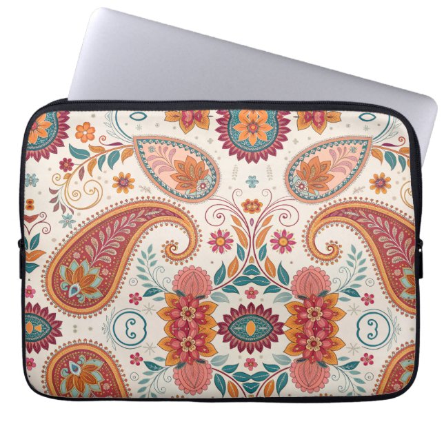 Capa Para Notebook Padrão Floral Boho Paisley Branco Vibrante  (Frente)