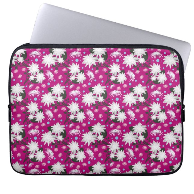 Capa Para Notebook Padrão Floral Botânico de Design Elegante Branco (Frente)