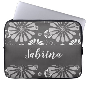 Capa Para Notebook Padrão floral branco e cinza