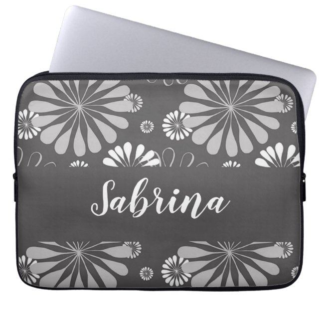 Capa Para Notebook Padrão floral branco e cinza (Frente)