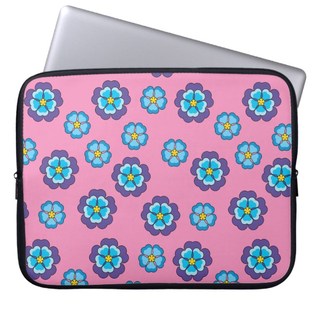 Capa Para Notebook Padrão Floral Cor-de-Rosa Azul (Frente)