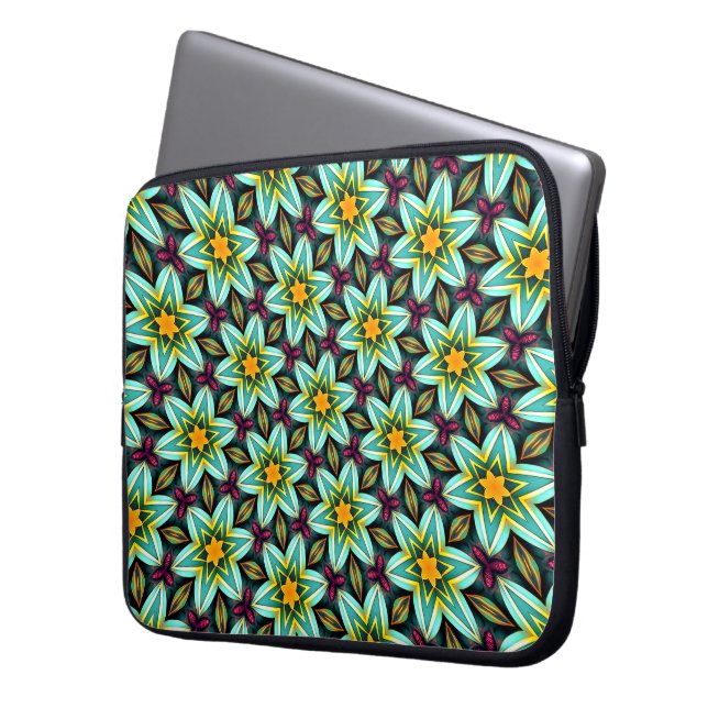 Capa Para Notebook Padrão Floral das Estrelas Verdes (Frente Esquerda)