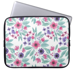 Capa Para Notebook Padrão Floral de Cor de Água do Teal Púrpura Girly