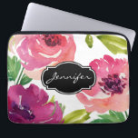 Capa Para Notebook Padrão Floral De Cores Aquáticas Monograma<br><div class="desc">Um padrão de rosa de aquarela lindamente feminina em tons de rosa e roxo e personalizado com seu nome. Proteja o seu laptop ou dispositivo tablet com um belo e na moda. Substitua o texto de exemplo mostrado no modelo de design pelo seu nome, monograma ou outro texto. Para alterar...</div>