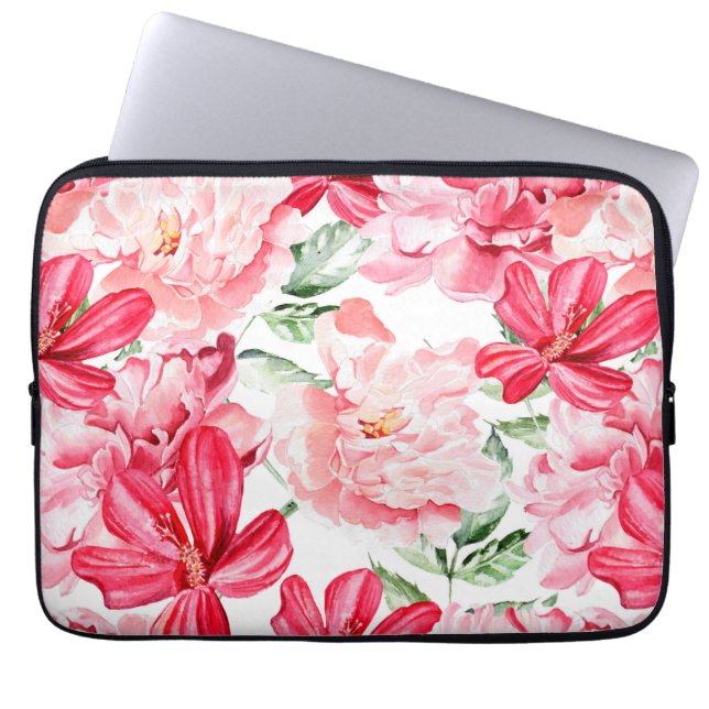 Capa Para Notebook Padrão Floral de Cores d'Água Espelhadas (Frente)