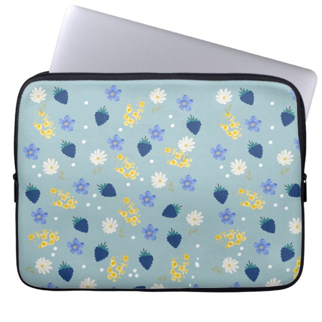 Capa Para Notebook Padrão Floral de Flor Silvestre e Amora (Frente)