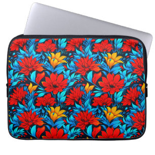 Capa Para Notebook Padrão Floral de Flores Amarelas Vermelhas