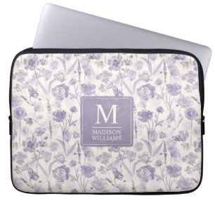Capa Para Notebook Padrão Floral de Flores de Aguarela Roxo Lavanda