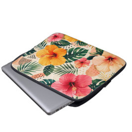 Capa Para Notebook Padrão Floral de Hibisco Tropical Vibrante Sem Cos