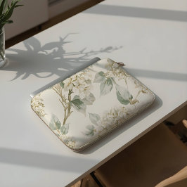 Capa Para Notebook Padrão Floral de Hortênsia Branca Suave