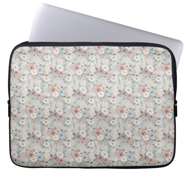 Capa Para Notebook Padrão Floral de Inverno Aconchegante (Frente)