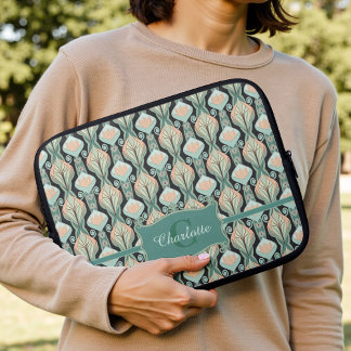 Capa Para Notebook Padrão Floral de Monograma Botânico Abstrato Vinta