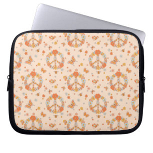 Capa Para Notebook Padrão Floral de Paz Laranja