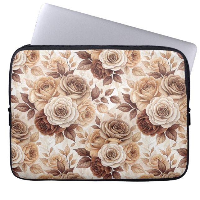 Capa Para Notebook Padrão Floral de Rosa de Café (Frente)