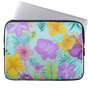 Capa Para Notebook Padrão Floral de Verão Tropical - Hibisco Brilhant
