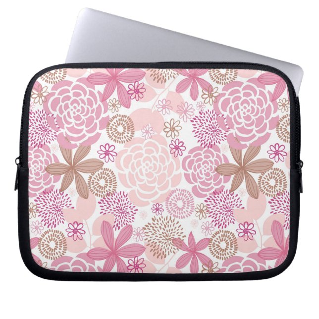 Capa Para Notebook Padrão Floral Delicado Rosa e Castanho (Frente)
