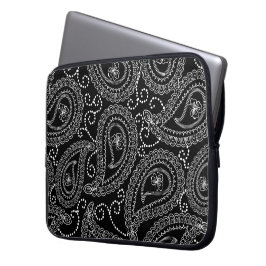 Capa Para Notebook Padrão Floral do Damasco Elegante Preto e Branco