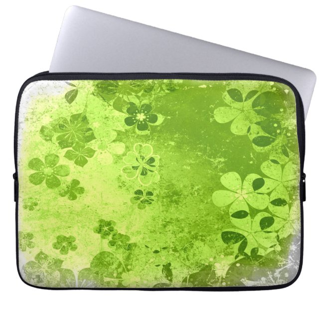 Capa Para Notebook Padrão floral do limão retrô verde da vindima (Frente)
