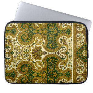 Capa Para Notebook Padrão Floral Dourado e Verde Vintage