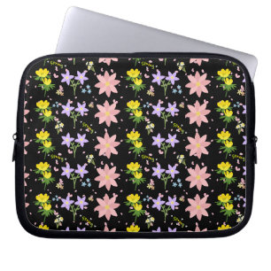 Capa Para Notebook Padrão Floral Elegante de Primavera em Preto - Cap