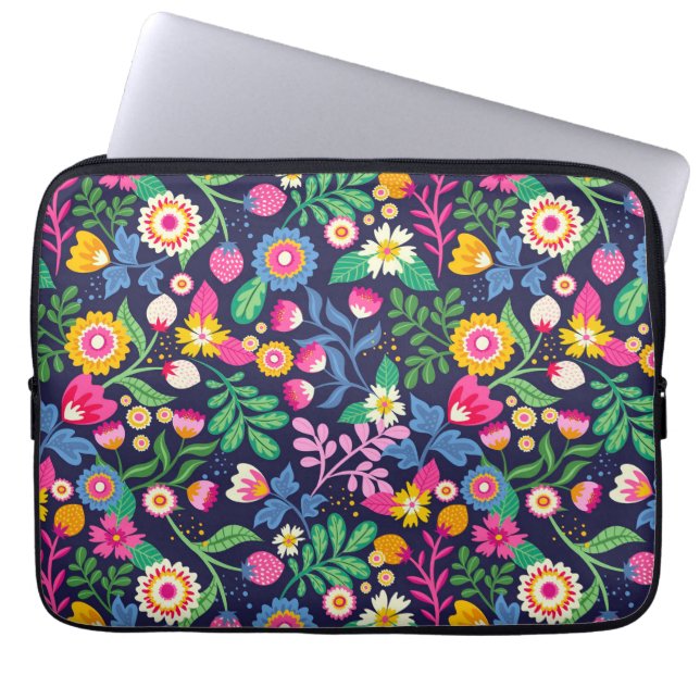 Capa Para Notebook Padrão Floral Exótico Pintado à Mão (Frente)