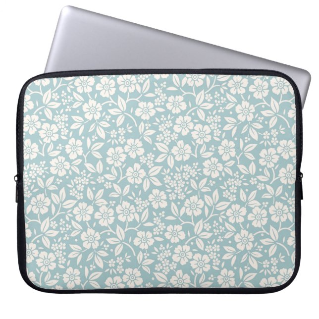 Capa Para Notebook Padrão floral. Flores bonito no fundo azul da cinz (Frente)