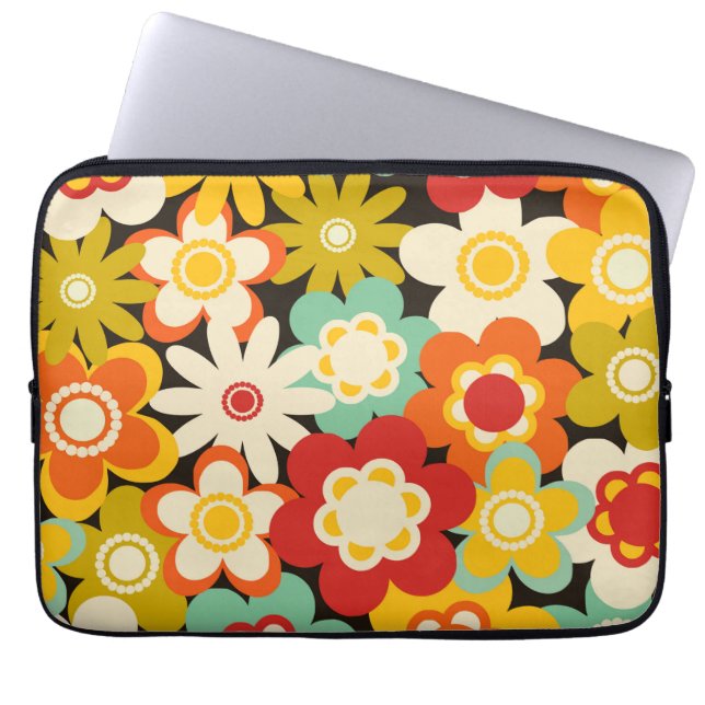Capa Para Notebook Padrão Floral Fofo Colorido Retro (Frente)
