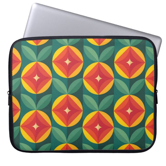 Capa Para Notebook Padrão Floral Laranja Moderno do meio século (Frente)