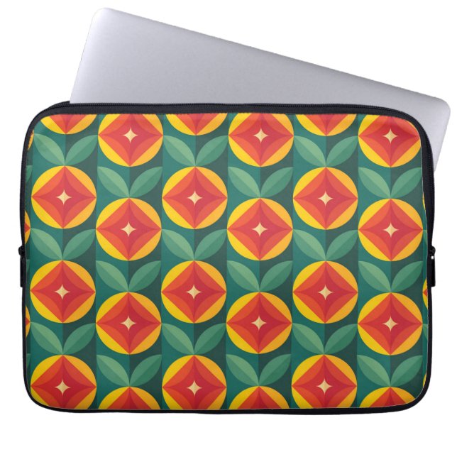 Capa Para Notebook Padrão Floral Laranja Moderno do meio século (Frente)