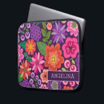 Capa Para Notebook Padrão Floral Moderno com Nome Personalizado ou Mo<br><div class="desc">Flores planas em uma variedade de cores - roxo,  laranja,  rosa,  verde - Um bar é incluído na parte inferior para adicionar um nome ou outro texto. Um design bonitinho com flores da primavera e uma maneira ousada de mostrar seus monogramas.</div>