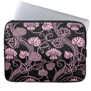 Capa Para Notebook Padrão Floral Retro Rosa no Preto