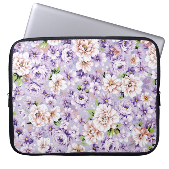 Capa Para Notebook Padrão floral rico com flores roxas e rosa (Frente)