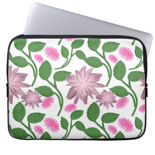 Capa Para Notebook Padrão floral rosa com folhas verdes