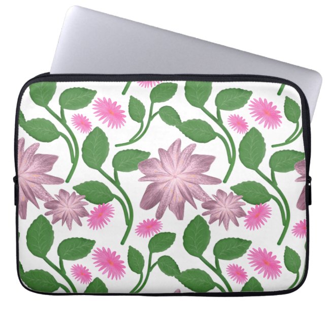 Capa Para Notebook Padrão floral rosa com folhas verdes (Frente)