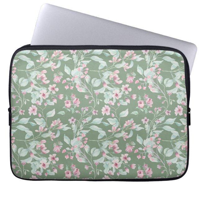 Capa Para Notebook Padrão floral rosa e esbranquiçado (Frente)