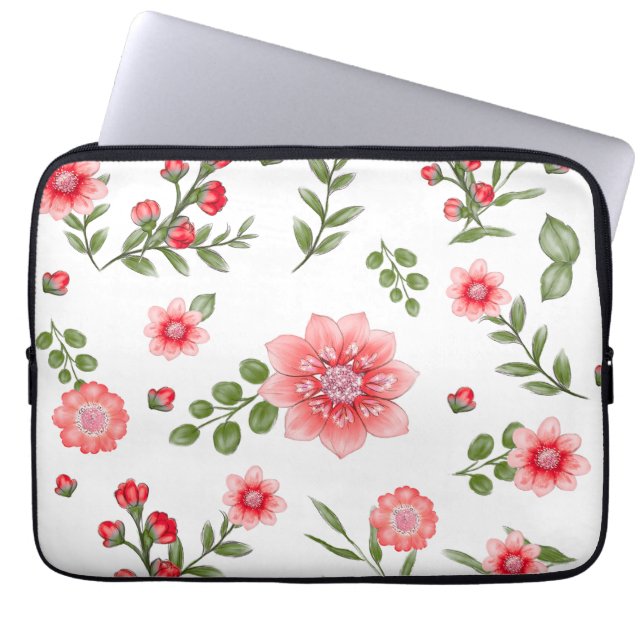 Capa Para Notebook Padrão Floral Rosa Elegante (Frente)