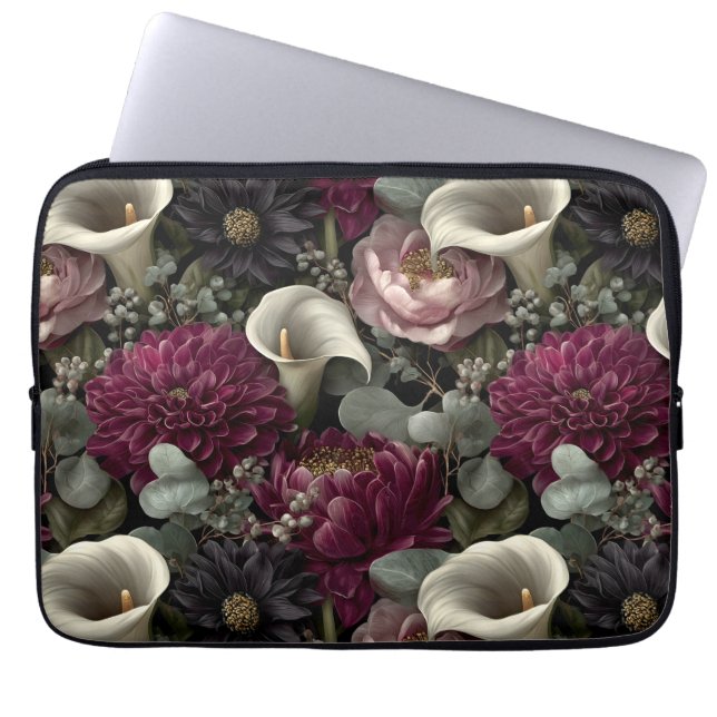 Capa Para Notebook Padrão Floral Temperamental com Dahlias e Copos-de (Frente)
