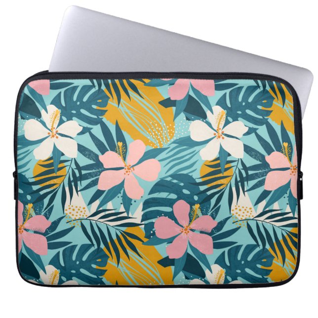 Capa Para Notebook Padrão Floral Tropical de Hibiscus (Frente)