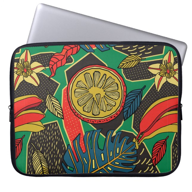 Capa Para Notebook Padrão floral tropical em forma de rabisco com fru (Frente)