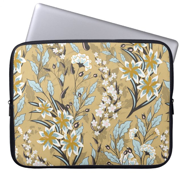 Capa Para Notebook Padrão floral uniforme em vinheta num fundo preto (Frente)