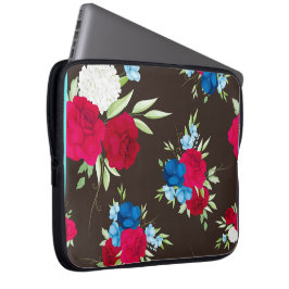 Capa Para Notebook Padrão Floral Vermelho Azul Elegante em Marrom Esc