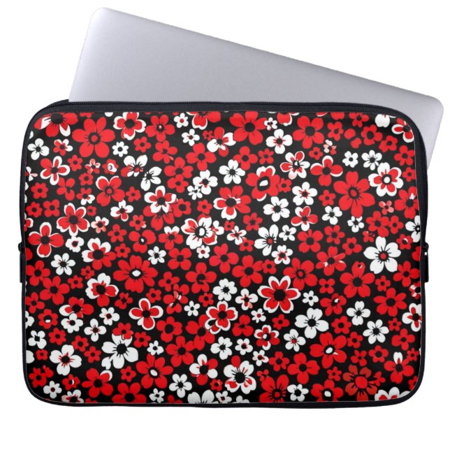 Capa Para Notebook Padrão floral vermelho e branco (Frente)